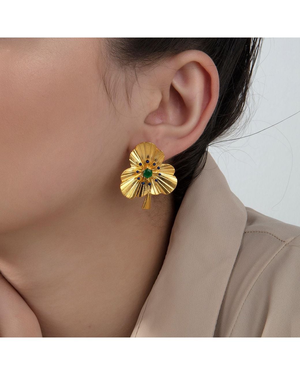 Milou Jewelry Metallic Three-Leafed Clover Earrings With Zircon