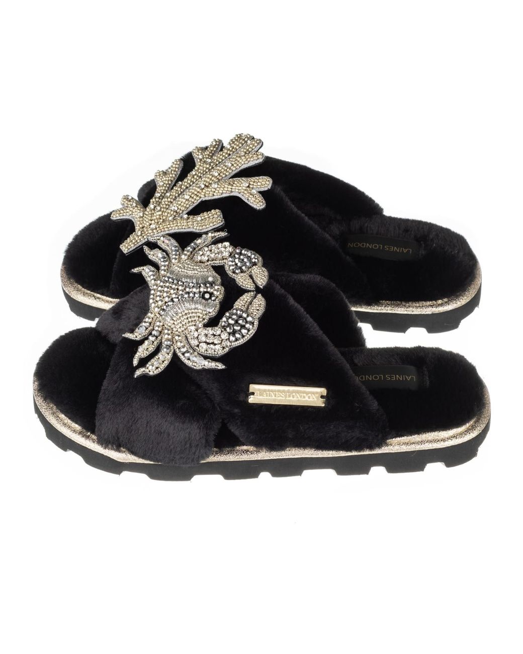 Laines London Satin Ultralight Chic Slipper Sliders With Artisan Silver