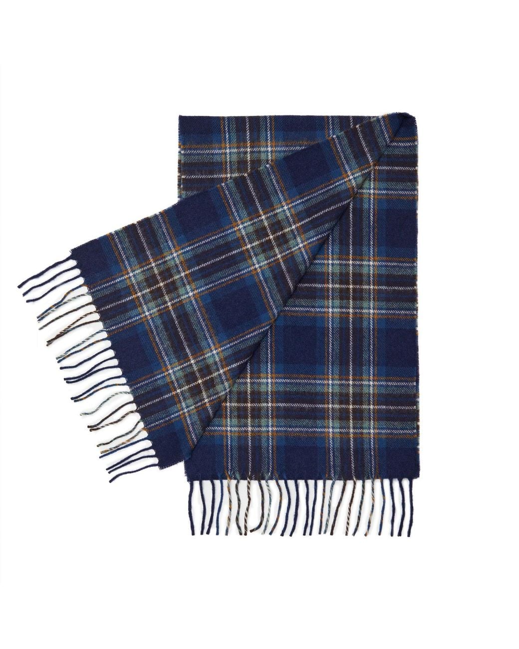 Hegarty London Blue Tan Check Tartan Lambswool Scarf for men