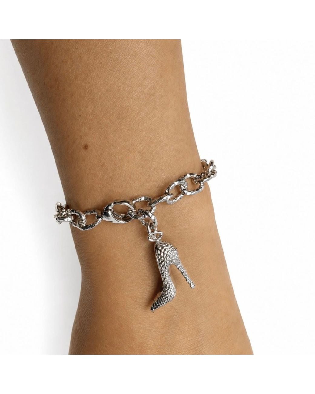 Jagged Halo Jewelry Metallic I'M Bad Stiletto Heel Shoe Charm Bracelet Filled