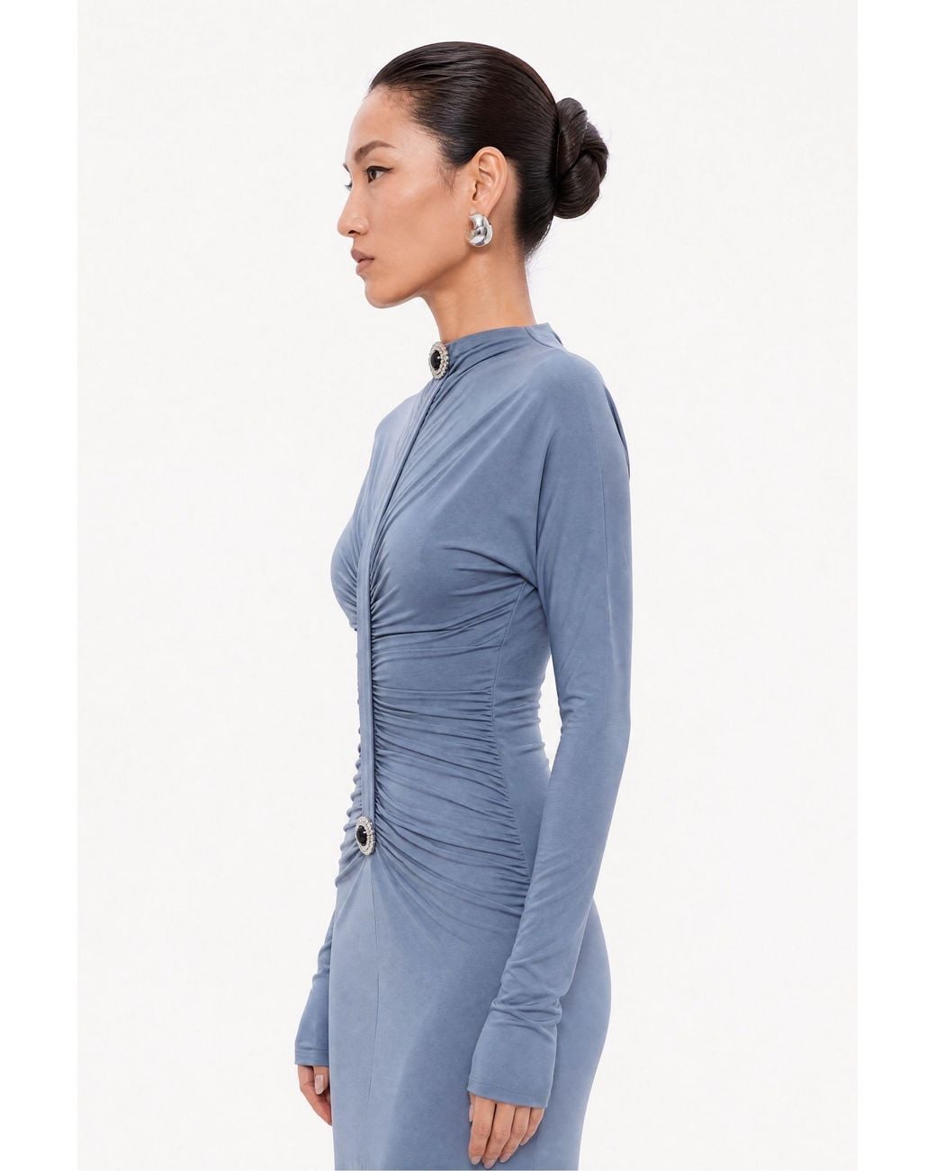Nocturne Blue Stone Detail Draped Maxi Dress