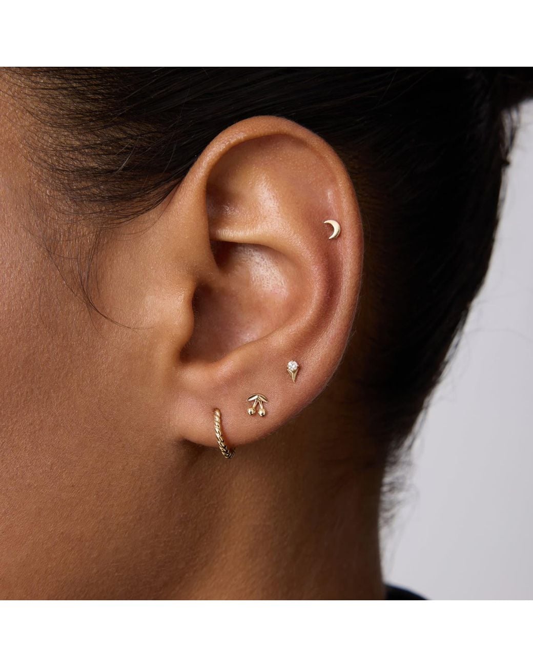 Vanhi Metallic 14K Solid Moon Flat Back Stud