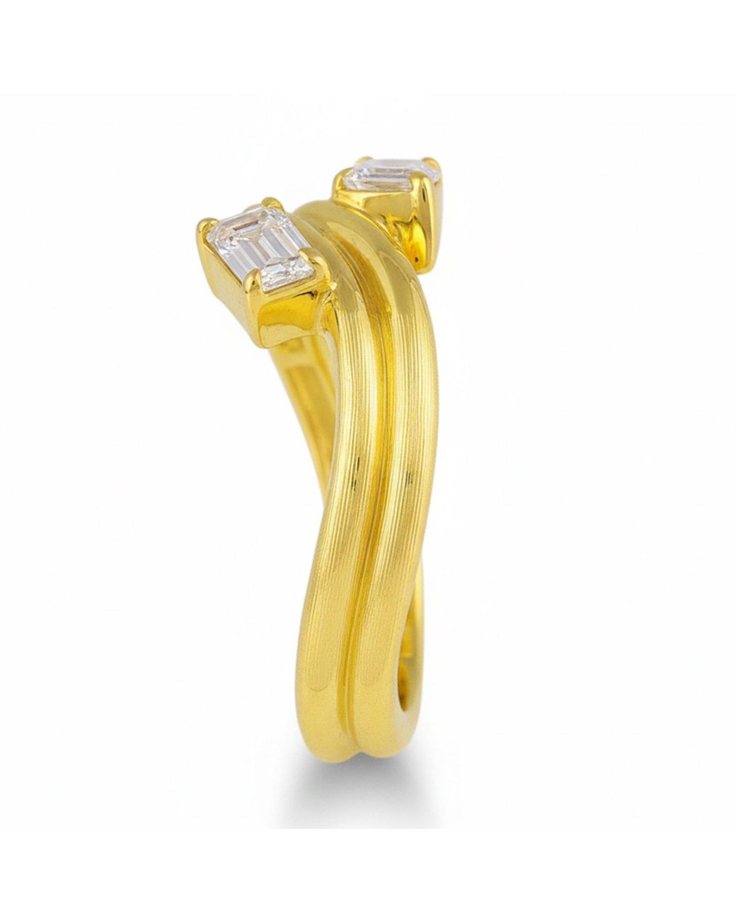 Artisan Metallic 14K Emerald Cut & Pear Shape Diamond Designer Ring