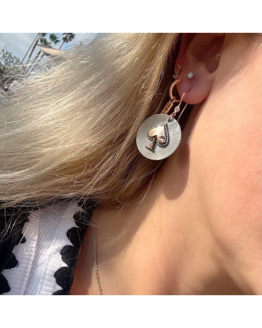 Ecce | Artisan Diamonds Metallic 14K Solid Queen Of Spades Diamond Earrings