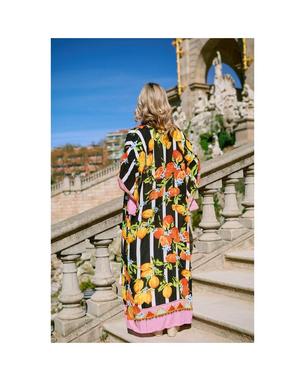 Saachi Yellow Citrus Print Kimono Long