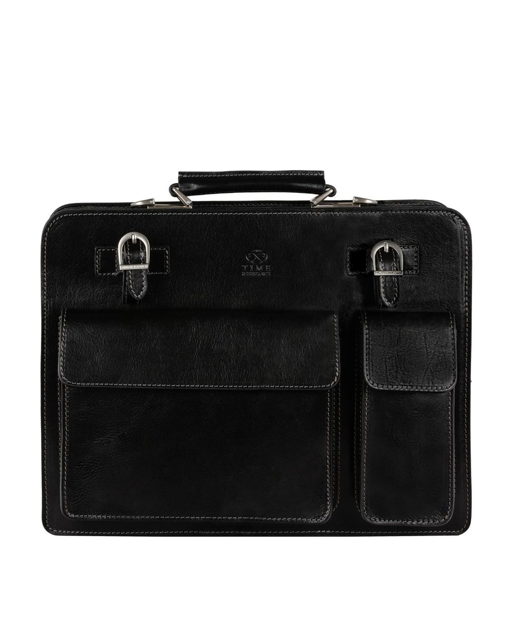 Time Resistance Black Leather Large Satchel Bag Briefcase for men