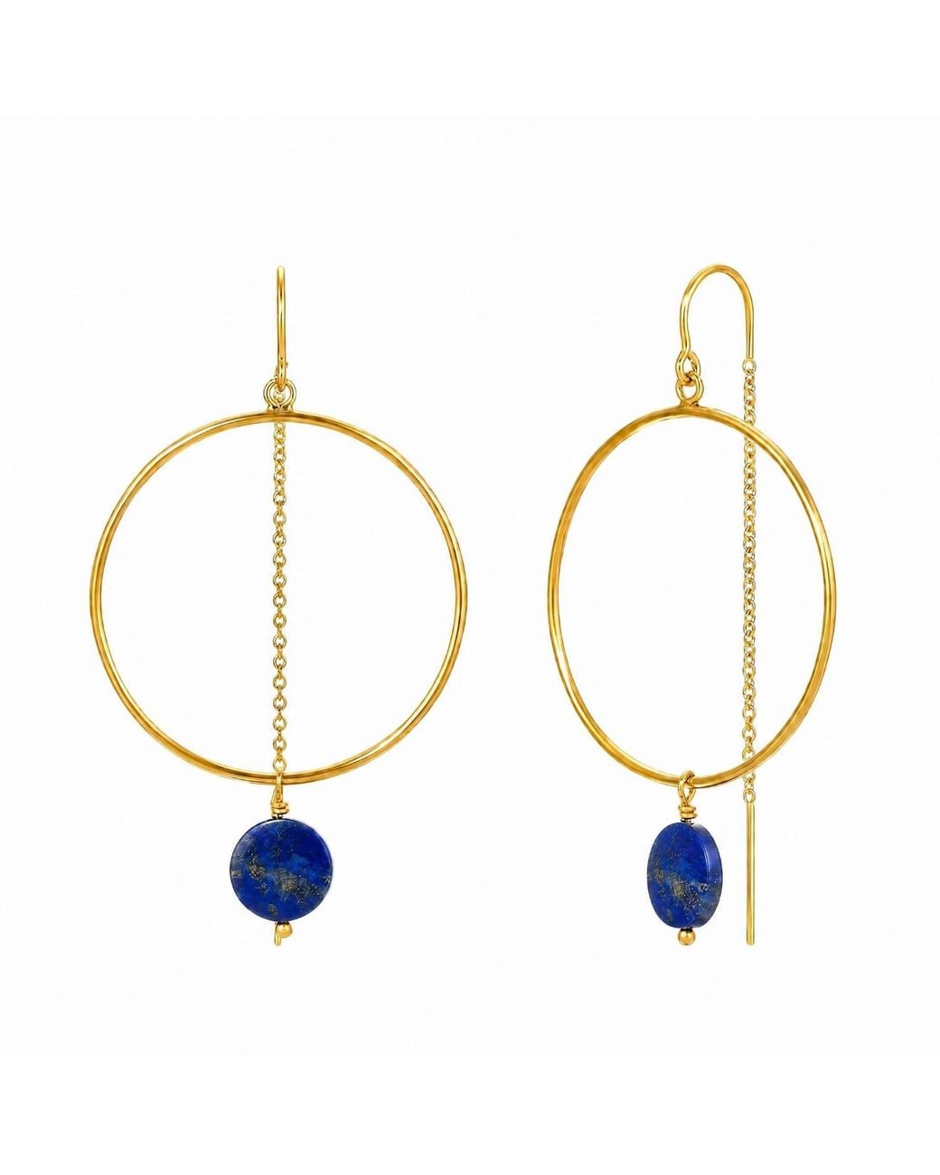 Heather Hawkins Jewelry Metallic Coin Gemstone Hoop Threader Earrings