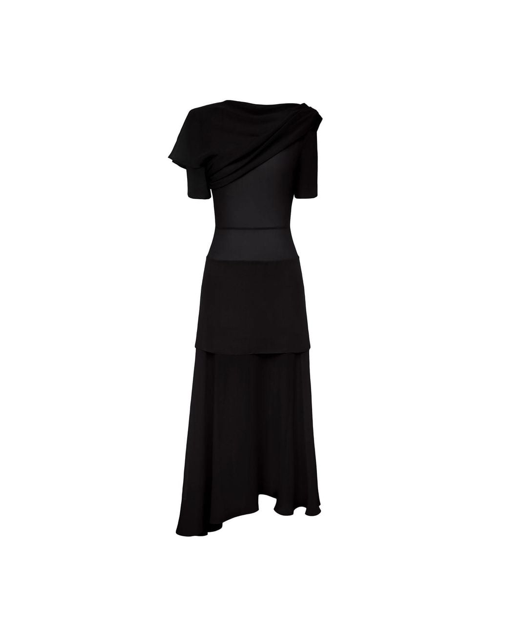 POST MERIDIEM Black Chiffon Asymmetrical Midi Dress