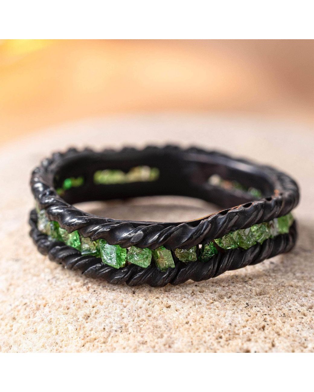 German Kabirski Blue Gaiete Anthracite Raw Tsavorite Ring