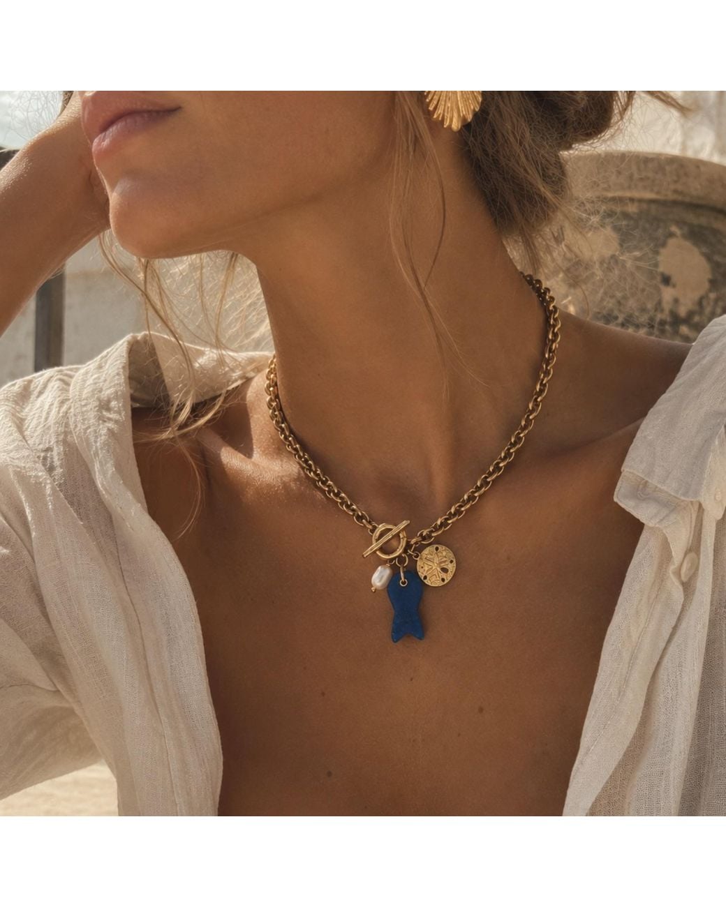 Lalinde Metallic Capri Fish Charm Necklace