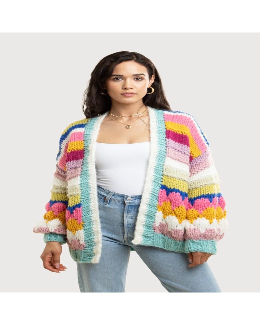 Saachi Red Knitted Bubble Stitch Cardigan