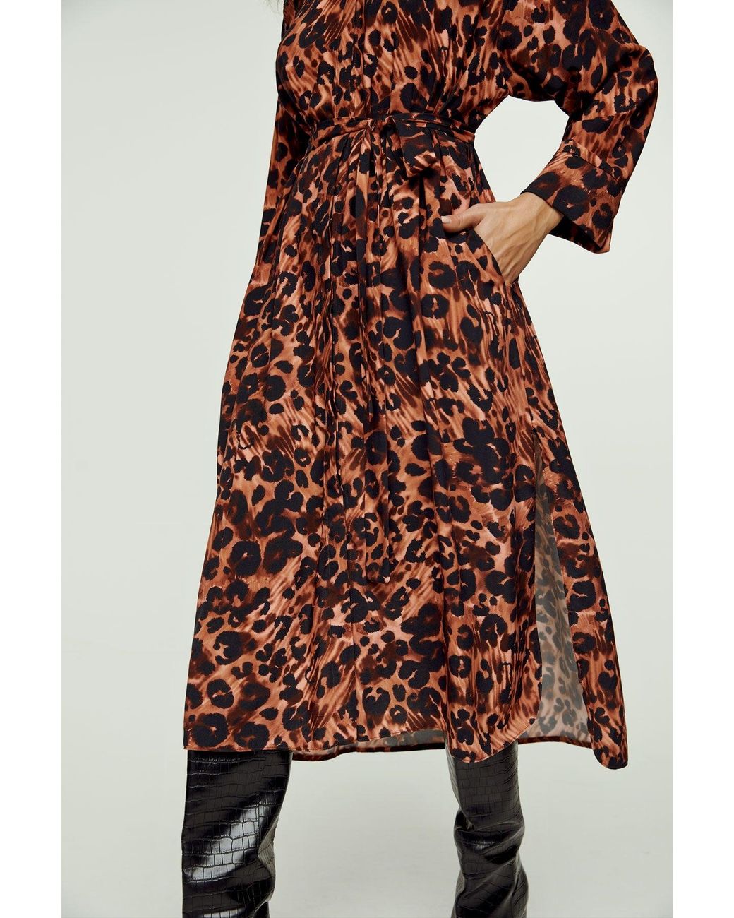 Conquista Red Animal Print Midi Dress With Side Slits