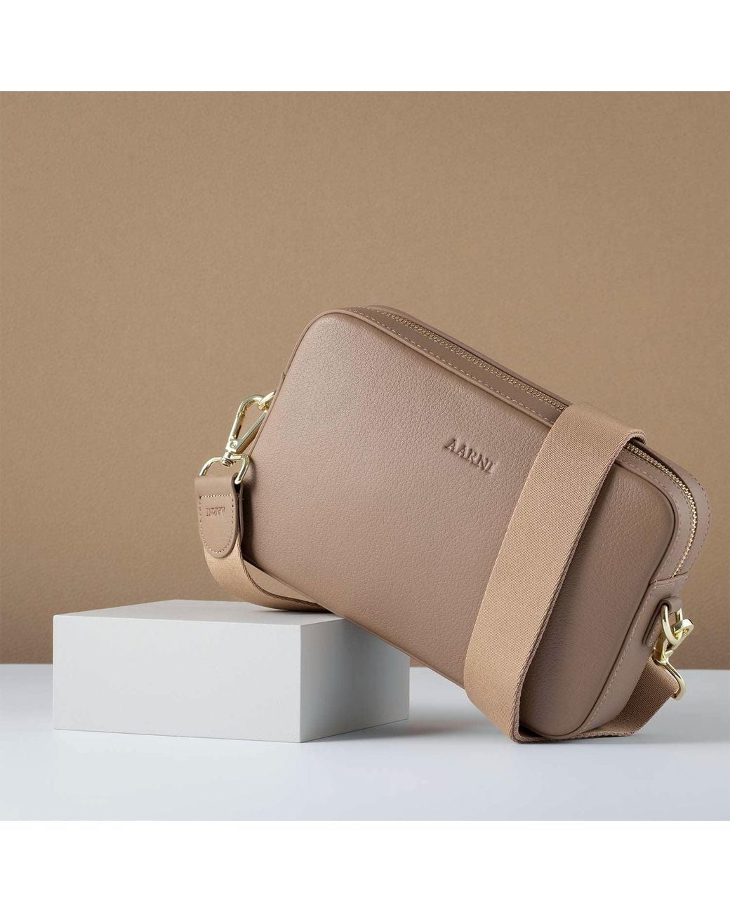 Aarni Brown Large Crossbody Bag, Sand