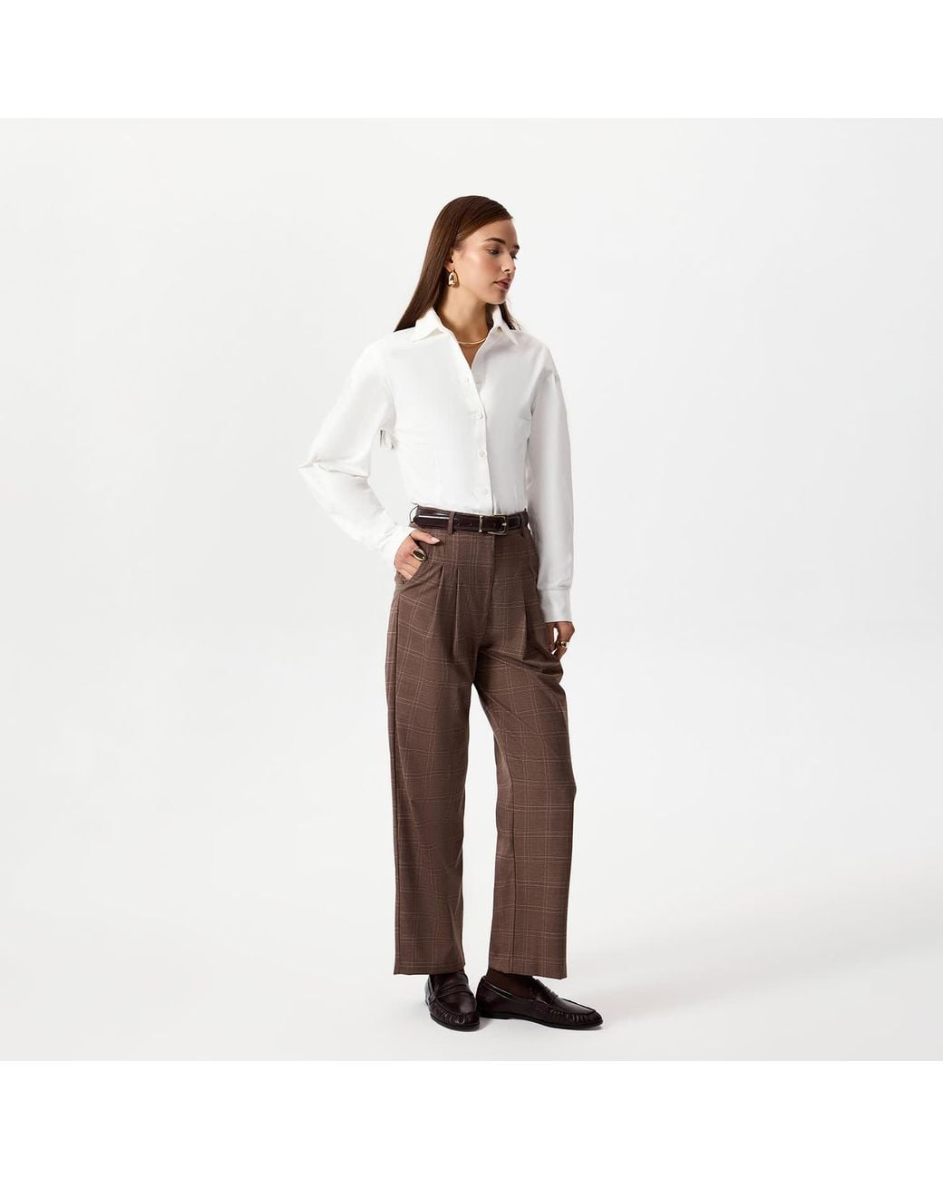 Thisisu Collection Brown Romy Pleated Plaid Trousers –