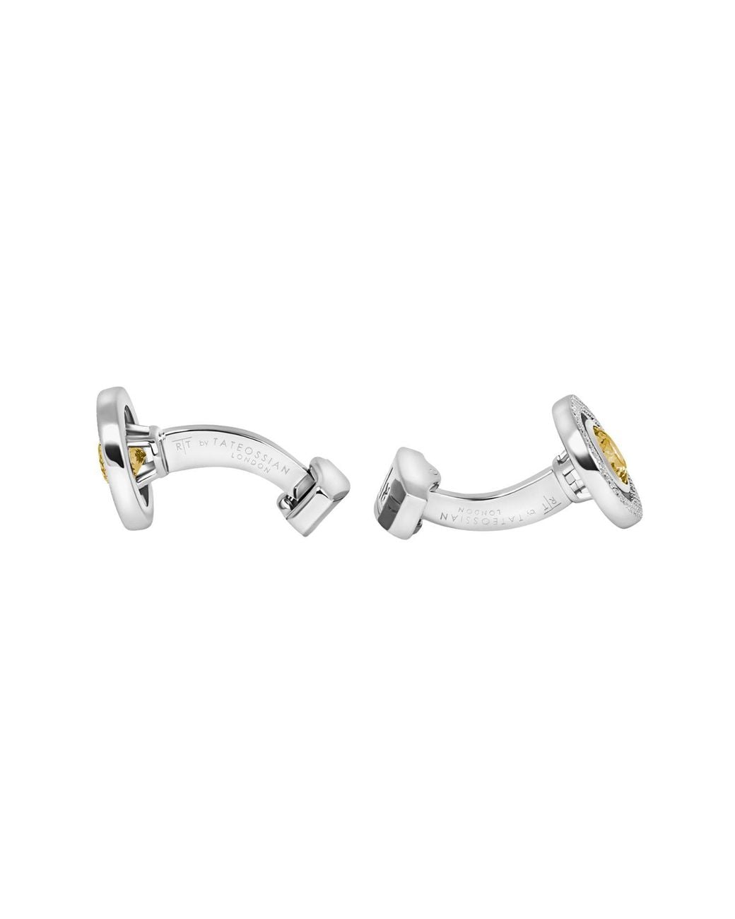 Tateossian Metallic Halo Round Cz Cufflinks With Champagne & Rhodium Plated for men