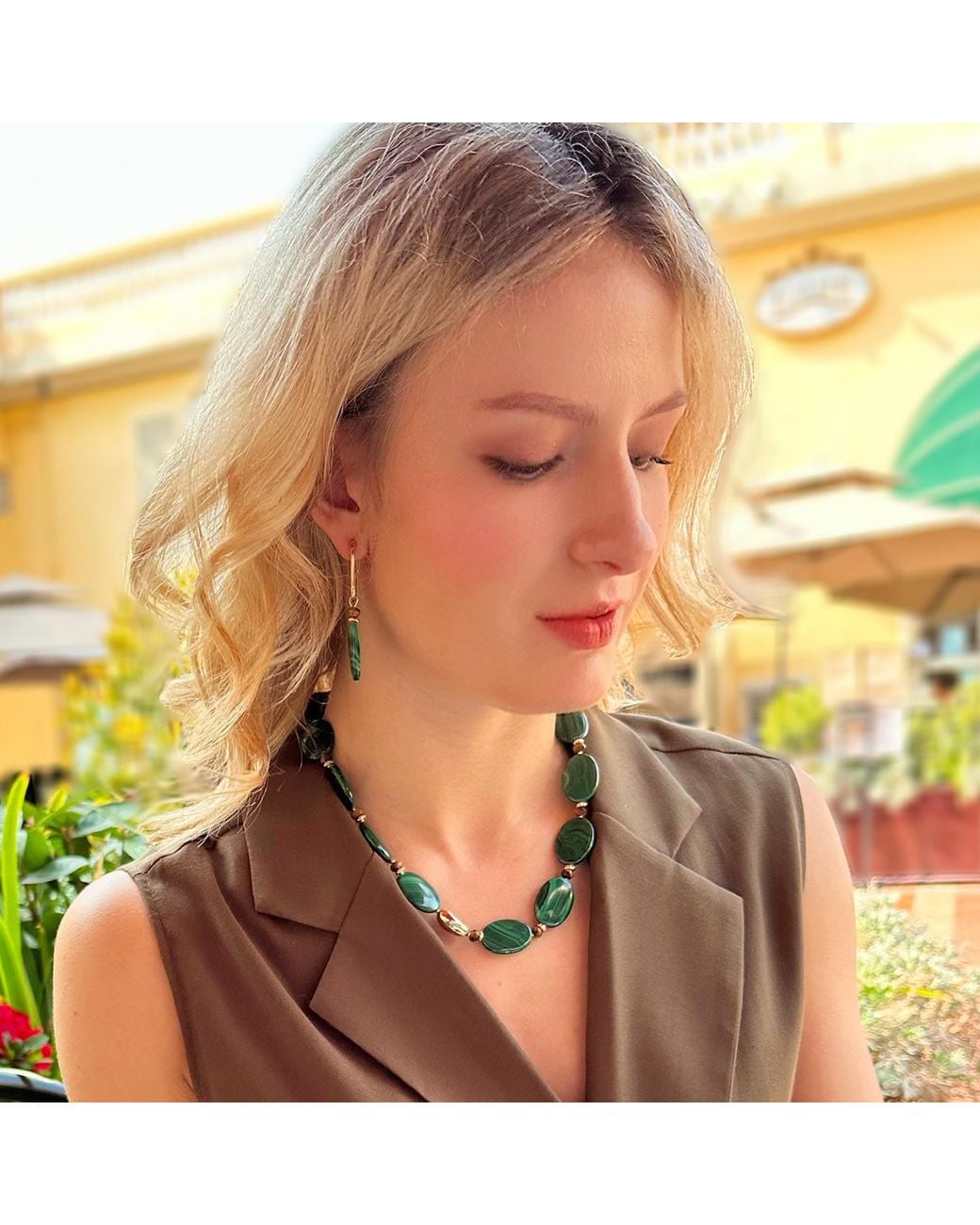 Farra Green Oval Malachite Chunky Necklace