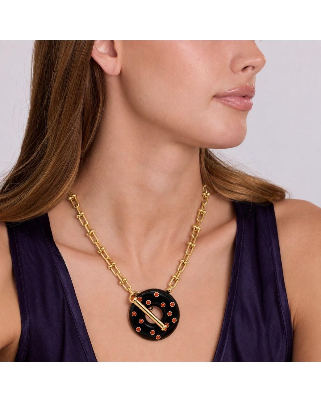 Michael Nash Jewelry Metallic Beatrice Resin And Carnelian Toggle Necklace