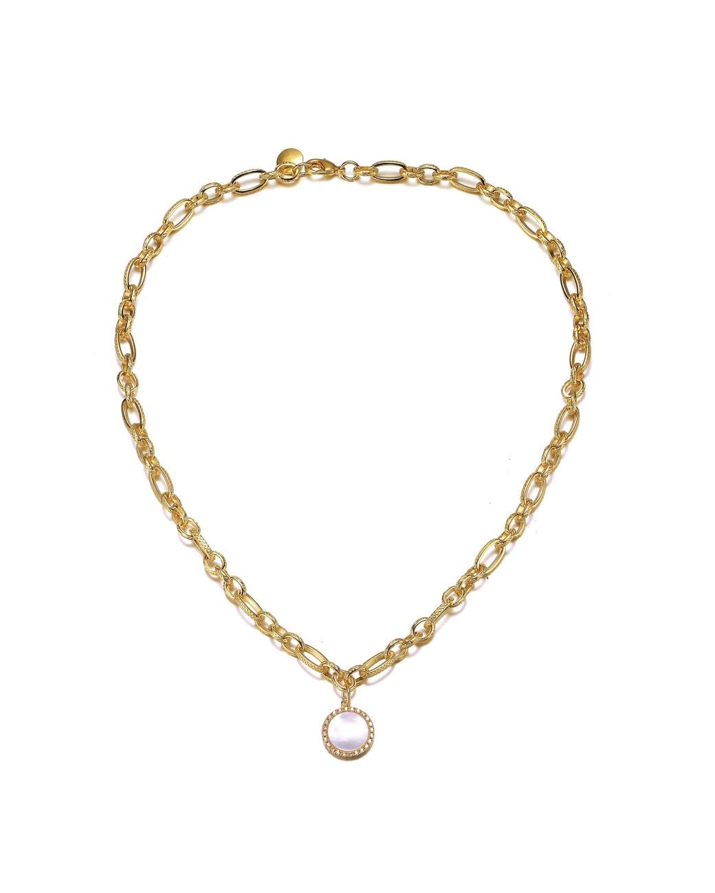Genevive Jewelry Metallic Plated With Lab Created Mother Of Pearl Chain Link Necklace