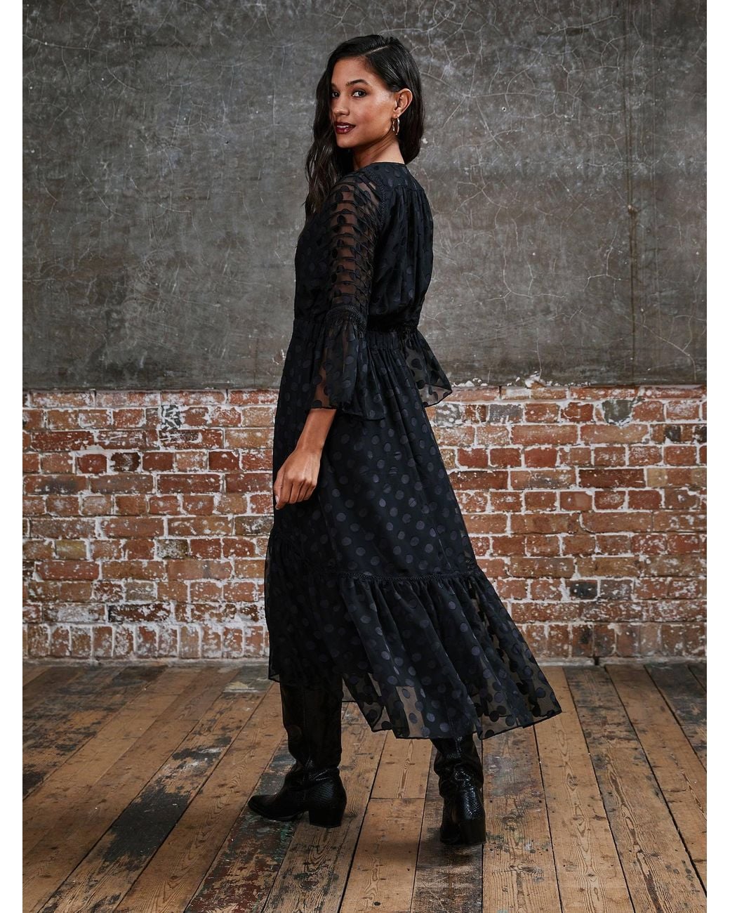 Rose & Nancy Black Ivy Polka Dot Midi Dress