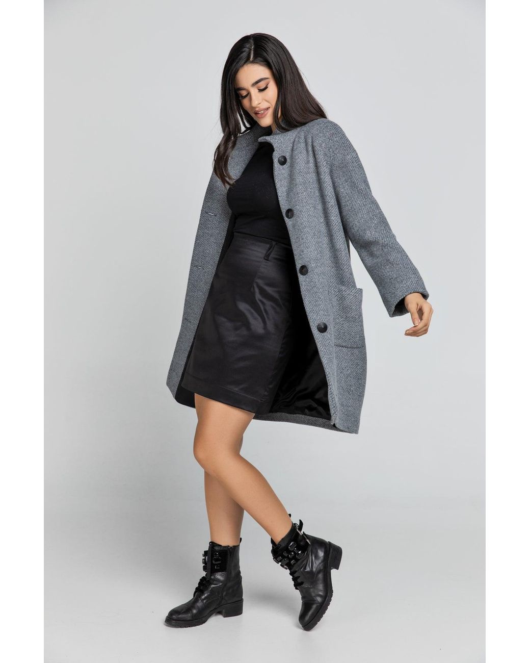 Conquista Gray Wool Blend Coat By Fashion