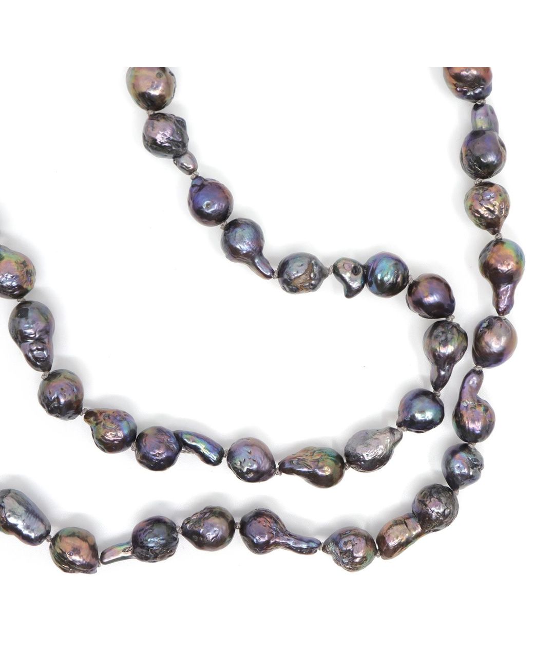 Shar Oke Metallic Peacock Baroque Freshwater Pearls Silk Knotted Beaded Necklace
