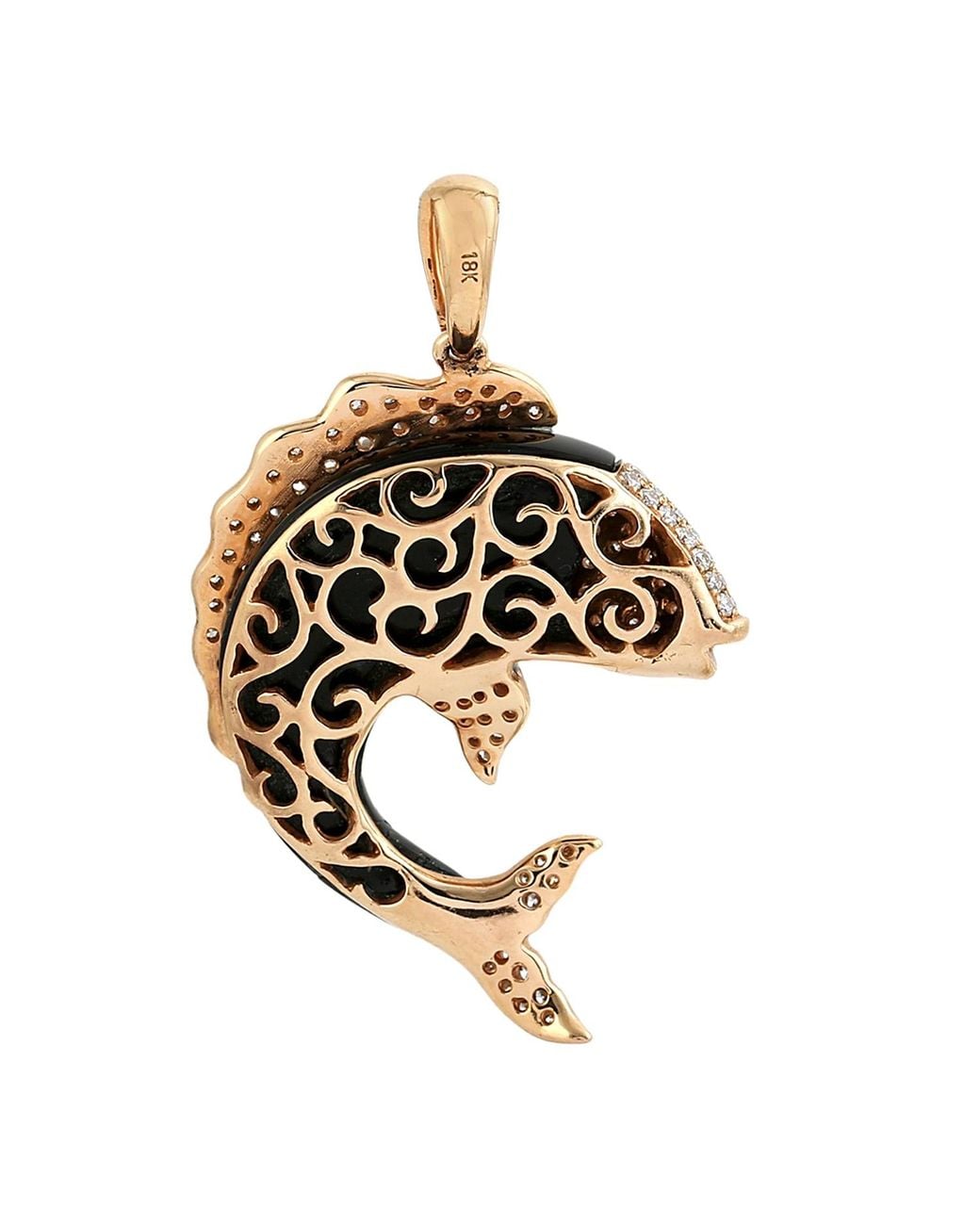 Artisan Black Rose Onyx Dolphin Pendant With Diamond Accents