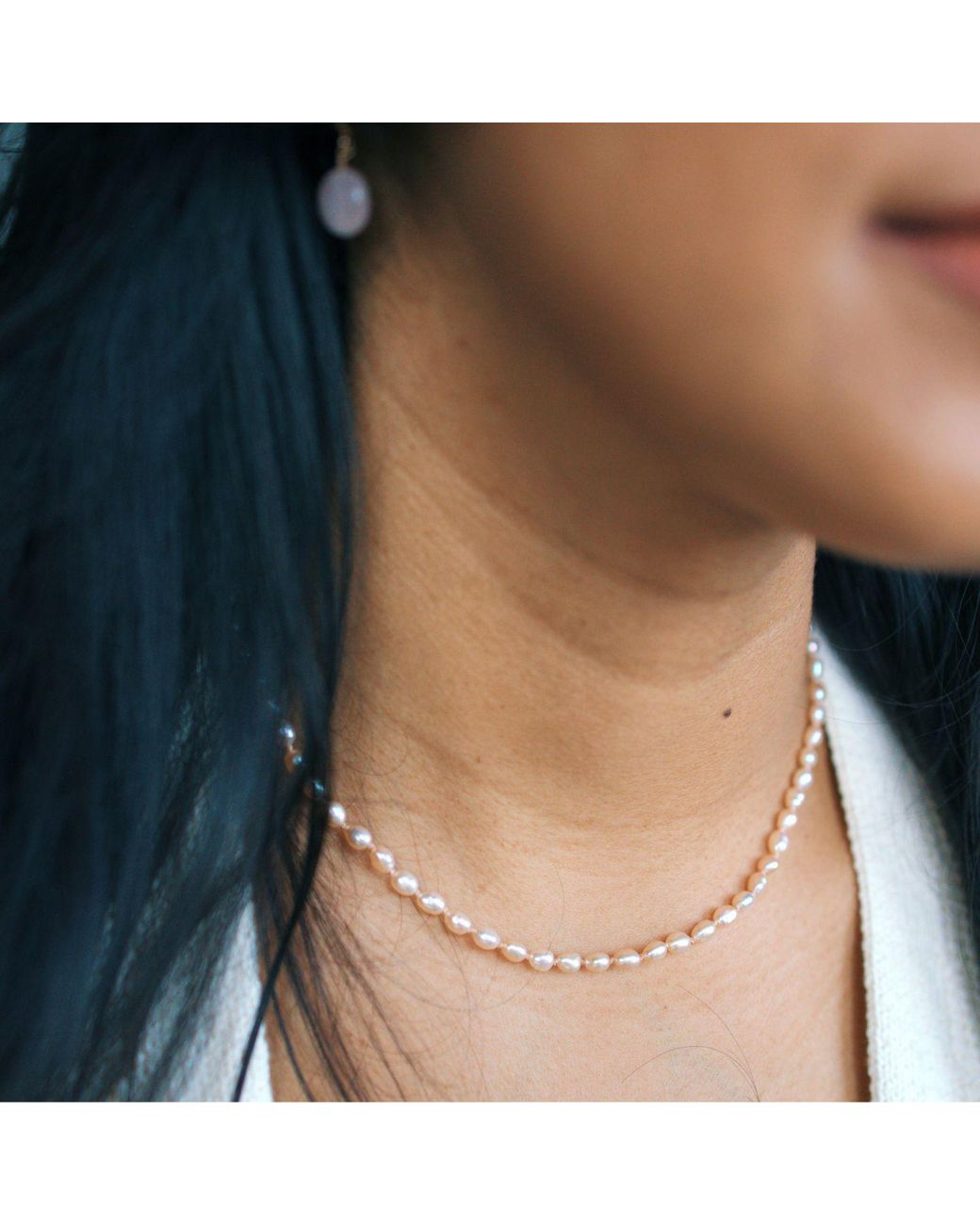 Herself Collections Metallic Freshwater Rice Pearl Necklace