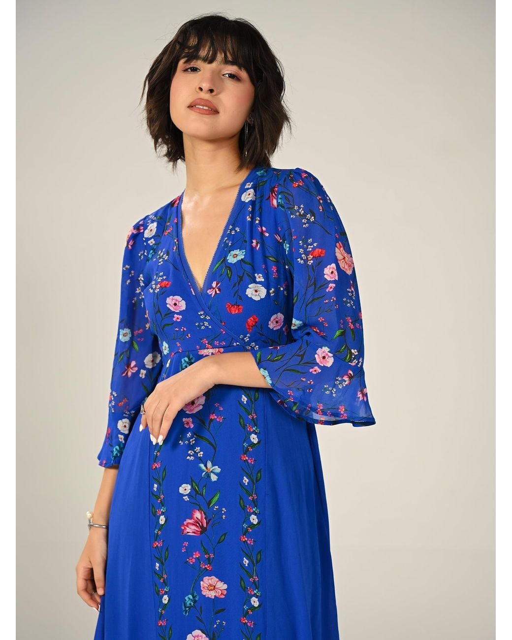 Rose & Nancy Blue Tory Botanical Floral Border Print Maxi Dress
