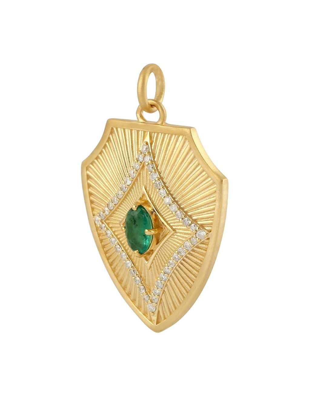 Artisan Metallic Yellow Gold Oval Shape Emerald Diamond Designer Pendant Handmade Jewelry