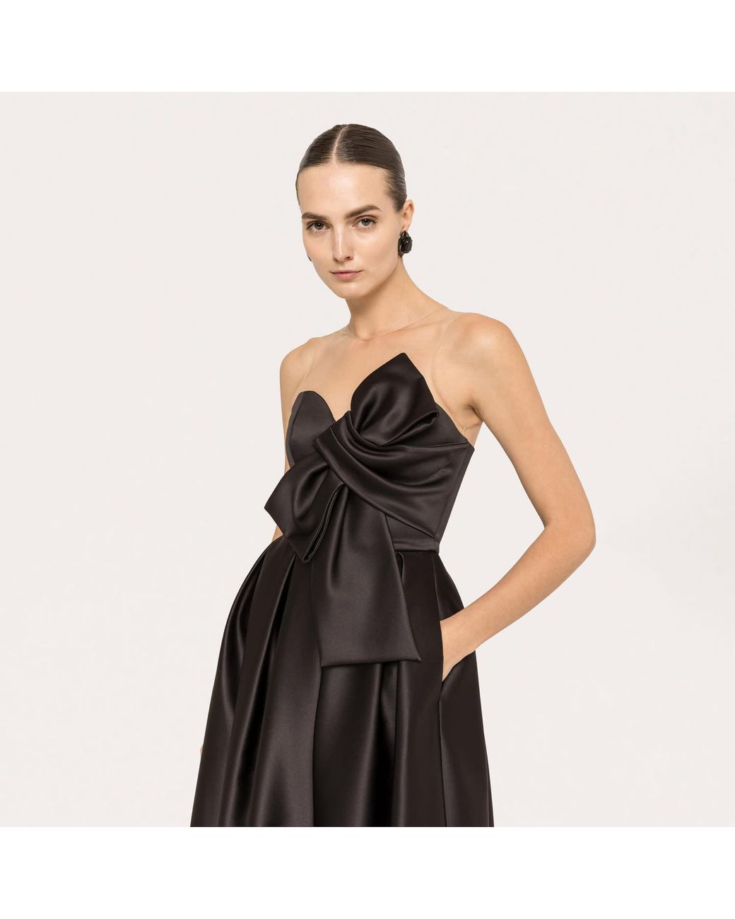 Nissa Black Bow-Detail Taffeta Midi Dress