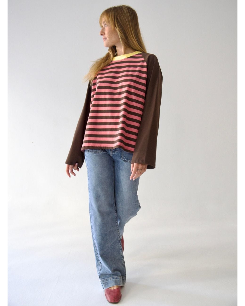 Mind Traveler Red Striped Long Sleeve Carla Top With Contrast Neck