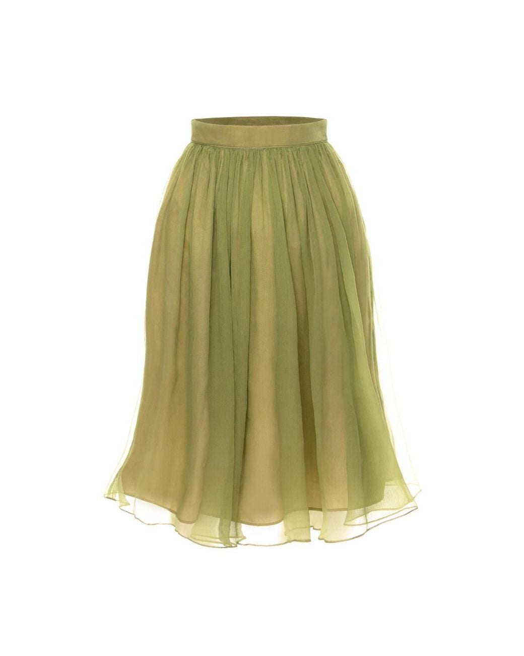 AVENUE No.29 Green Gathered Silk Midi Skirt