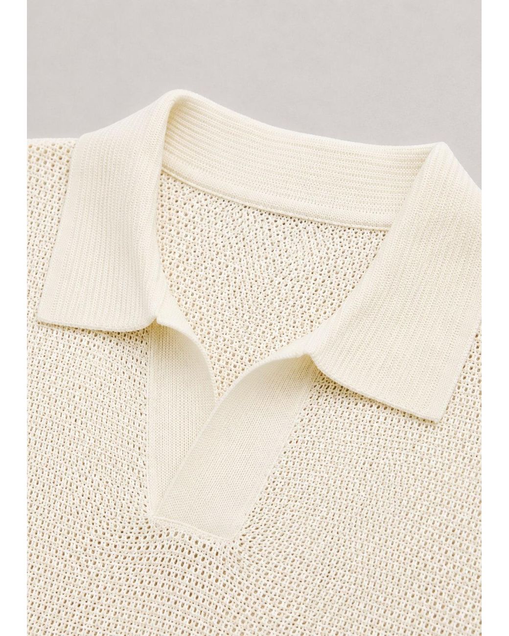 Vayla White Neutrals V-Neck Open Collar Knitted Shirt for men