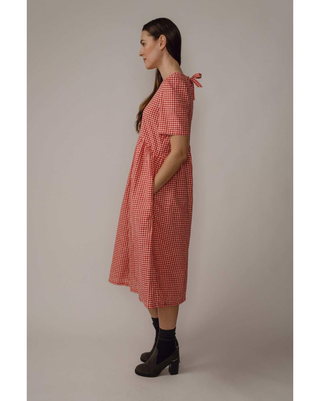 BEIRA Red Flora Dress – Gingham Cotton