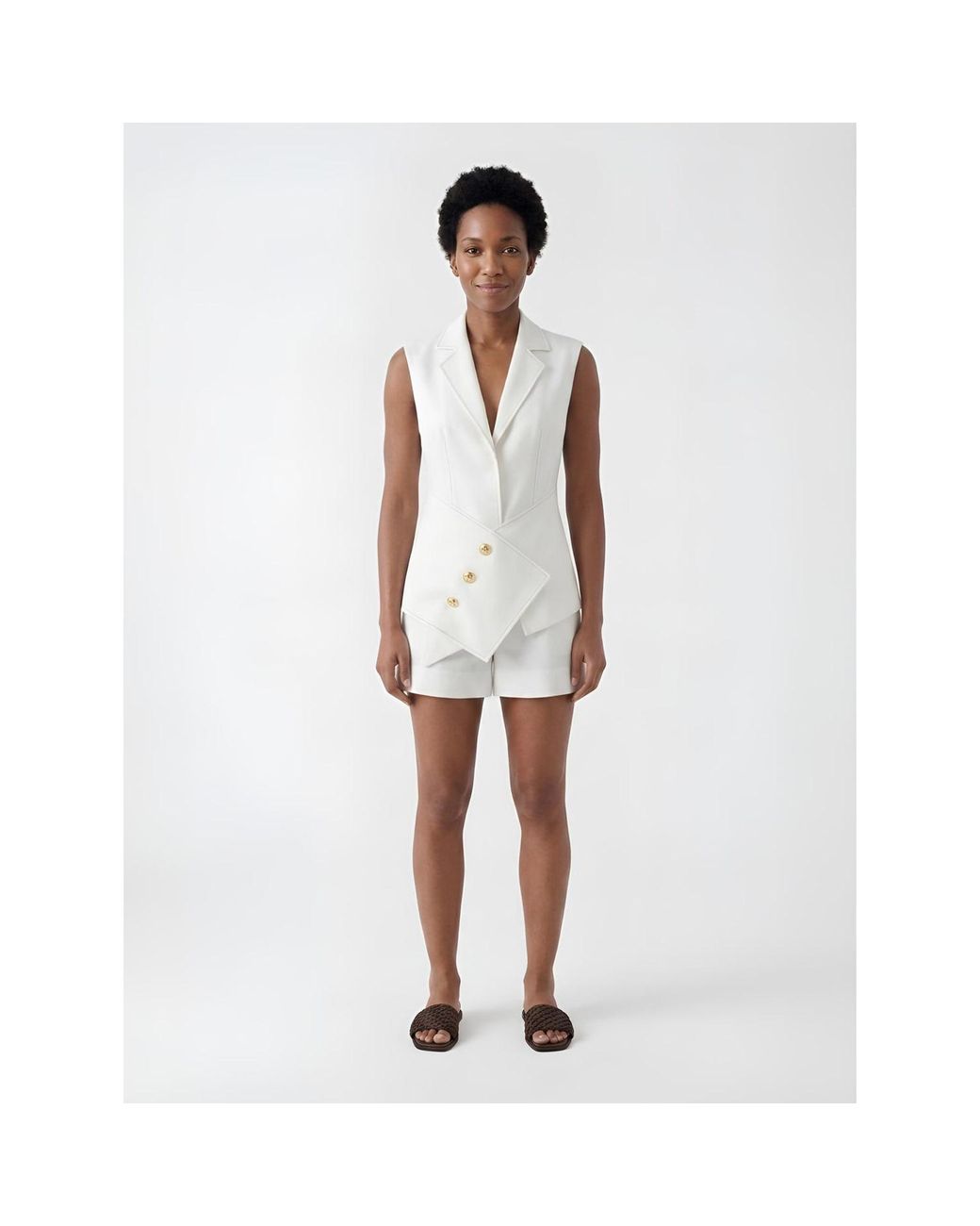 Women & Women White Ecru Cotton Vest Shirt With Decorative Belt