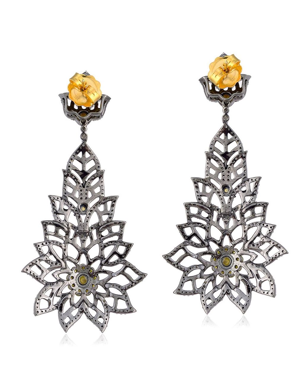Artisan White 18K & Diamond & Enamel Floral Drop Earrings