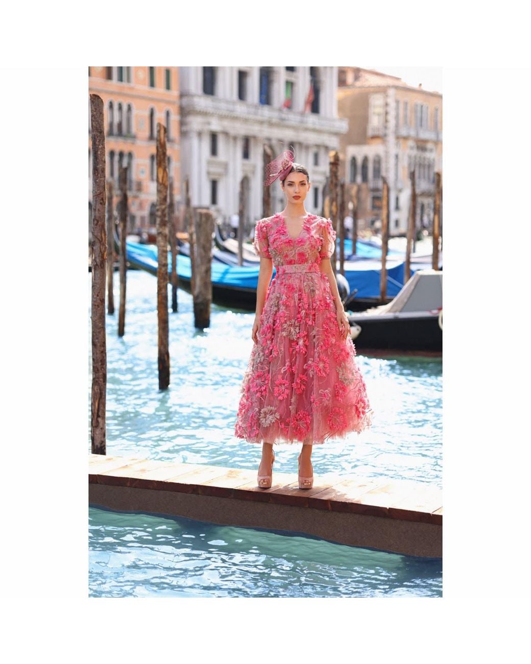 MATSOUR'I Pink Dress Hortensia With Detachable Sleeves Coral Midi