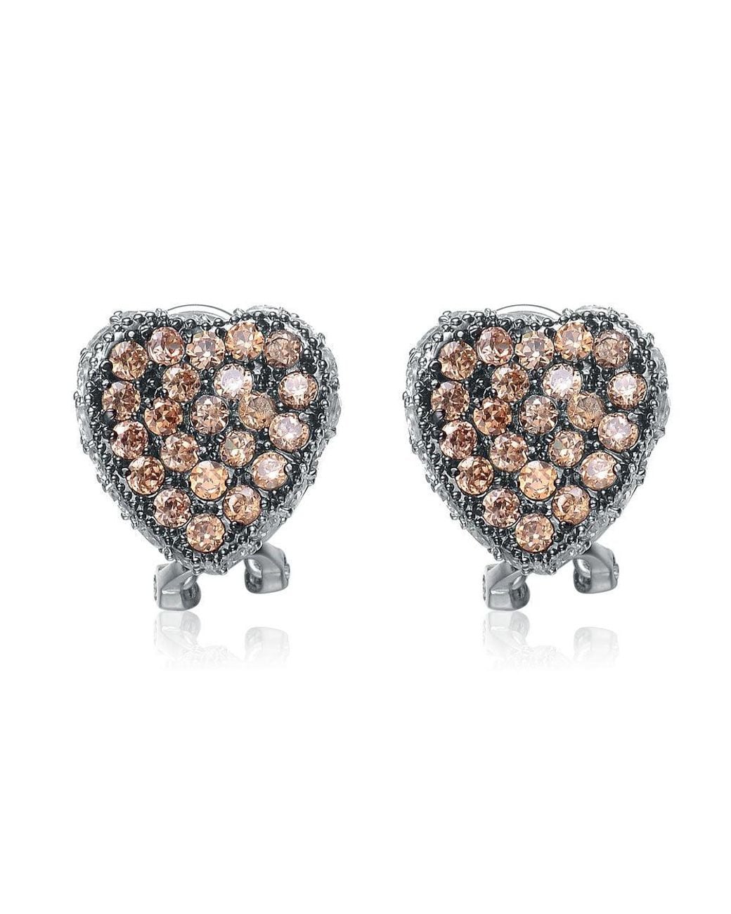 Genevive Jewelry Multicolor Sterling Plated With Cubic Zirconia Pave Heart Earrings