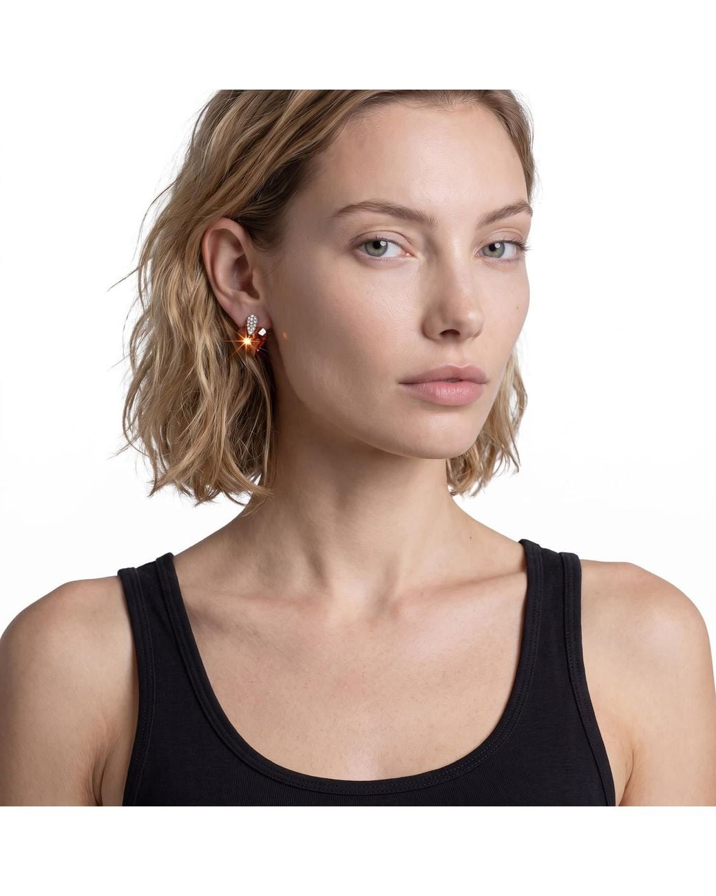 Modenaire Red Dangle Crystal Heart Earrings With Rhinestone Accent
