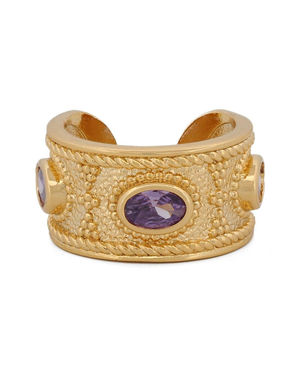 Ebru Jewelry Metallic Queen Cleopatra Amethyst Energy Cuff Adjustable Ring