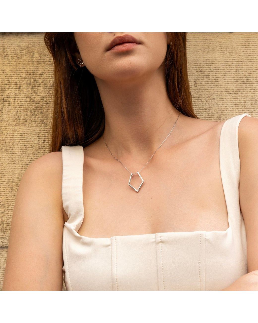 Spero London Metallic Fine Diamond Rhombus Ring Holder Necklace
