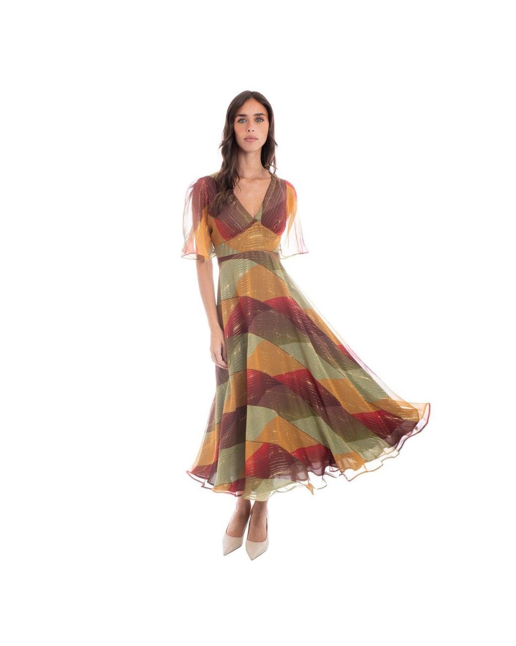 Sofia Tsereteli Brown Geometric Silk Chiffon Dress