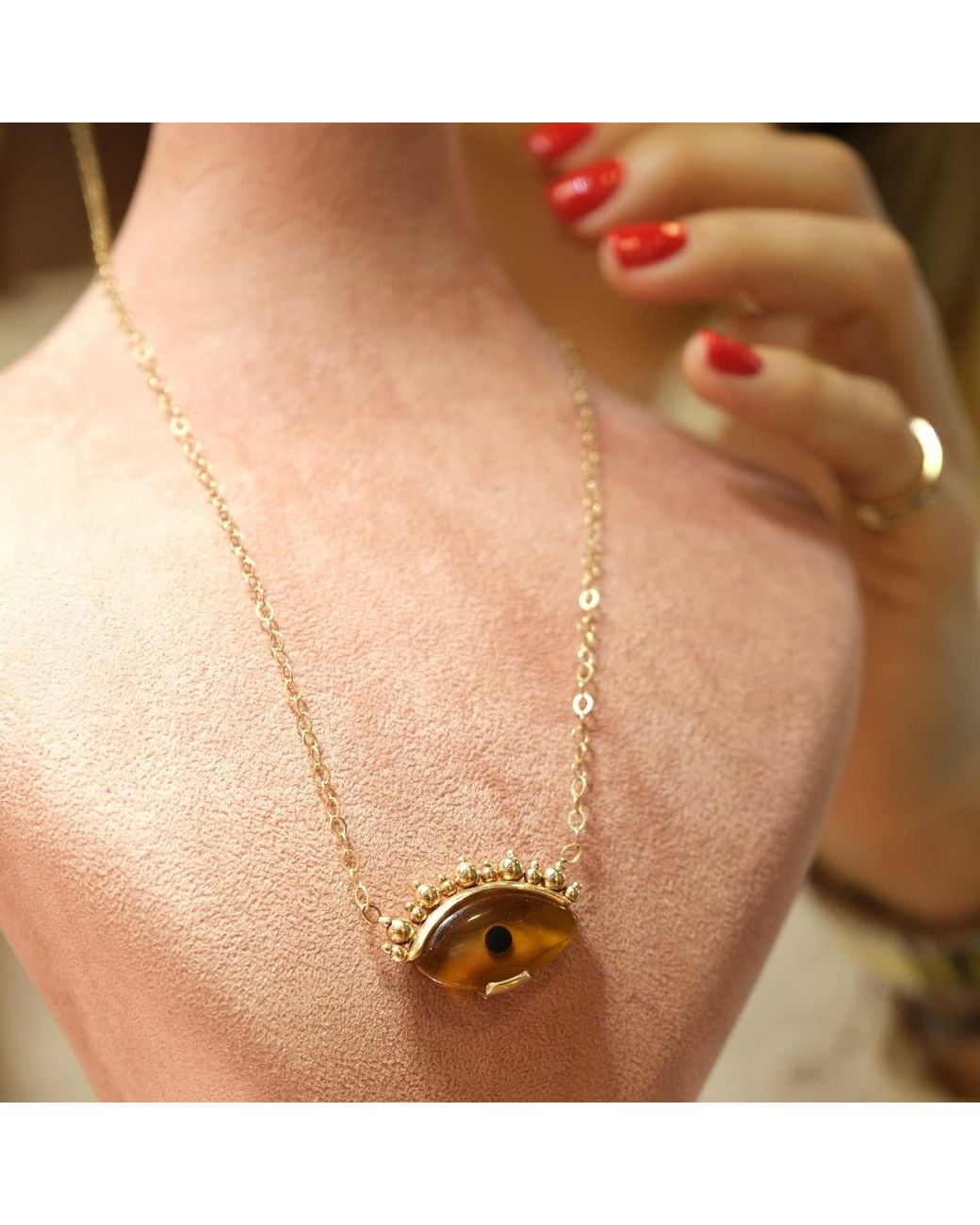 Ecce | Artisan Diamonds Metallic 14K Solid Eye See You With Ball Eyelash Necklace