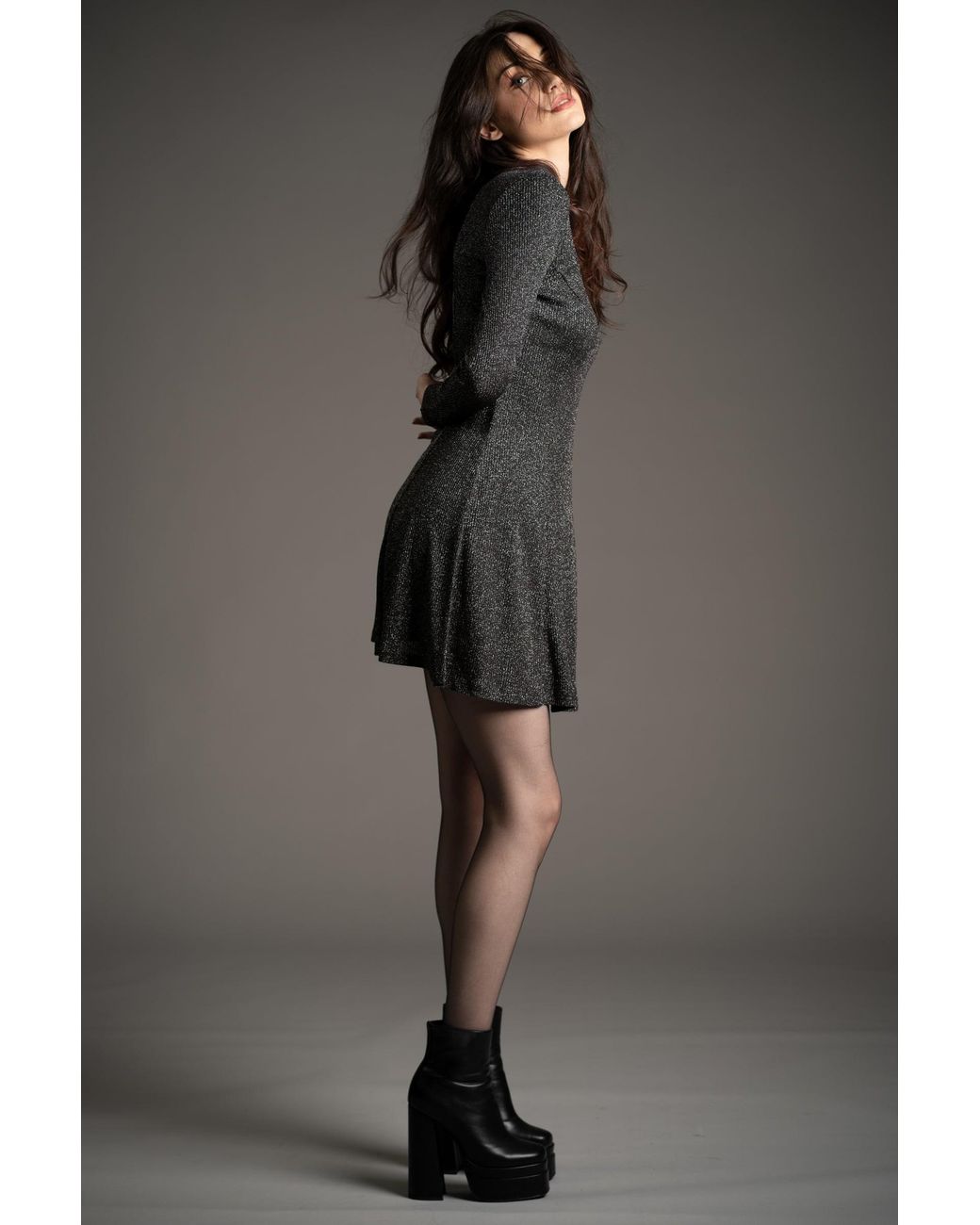 Little Lies Black Neutrals Sweet Jane Gunmetal Shimmer Mini Dress