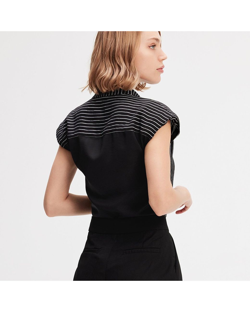 Smart and Joy Black Bi-Material Striped Shirt