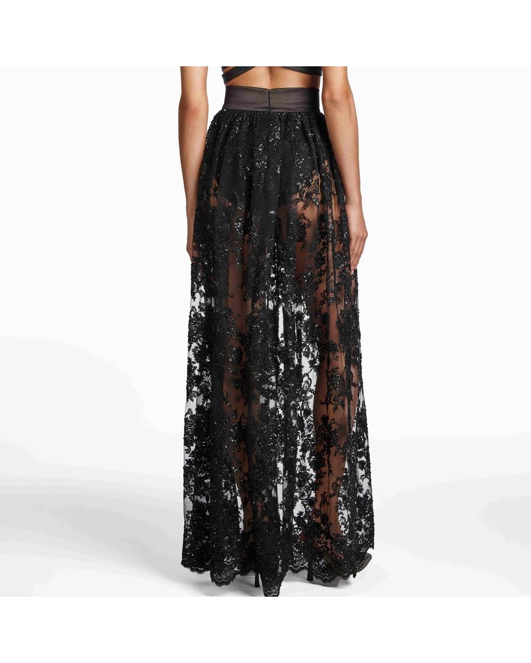 Monique Singh Black Embroidered Lace Skirt