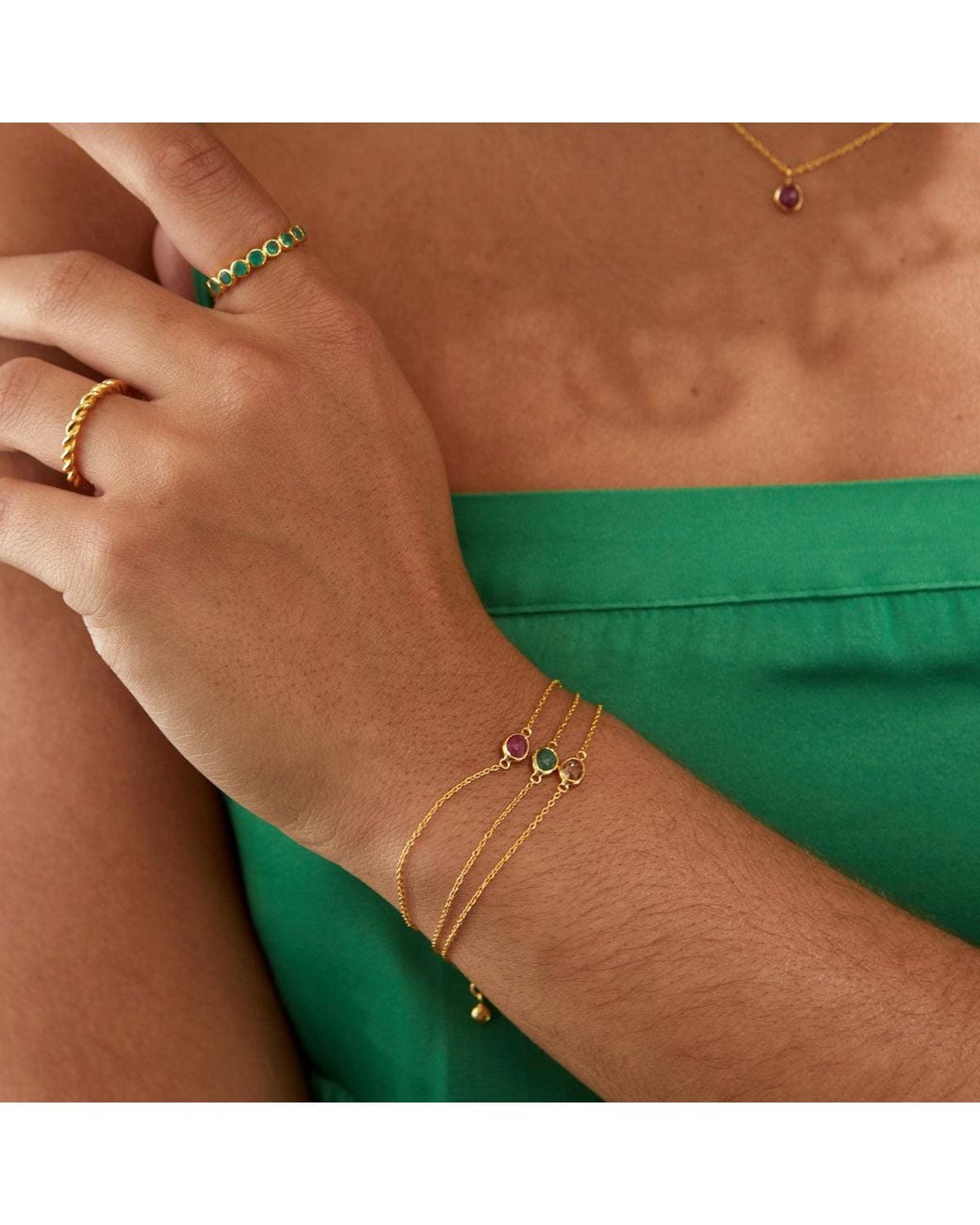 Auree Jewellery Metallic Hampton Emerald & Gold Vermeil Bracelet