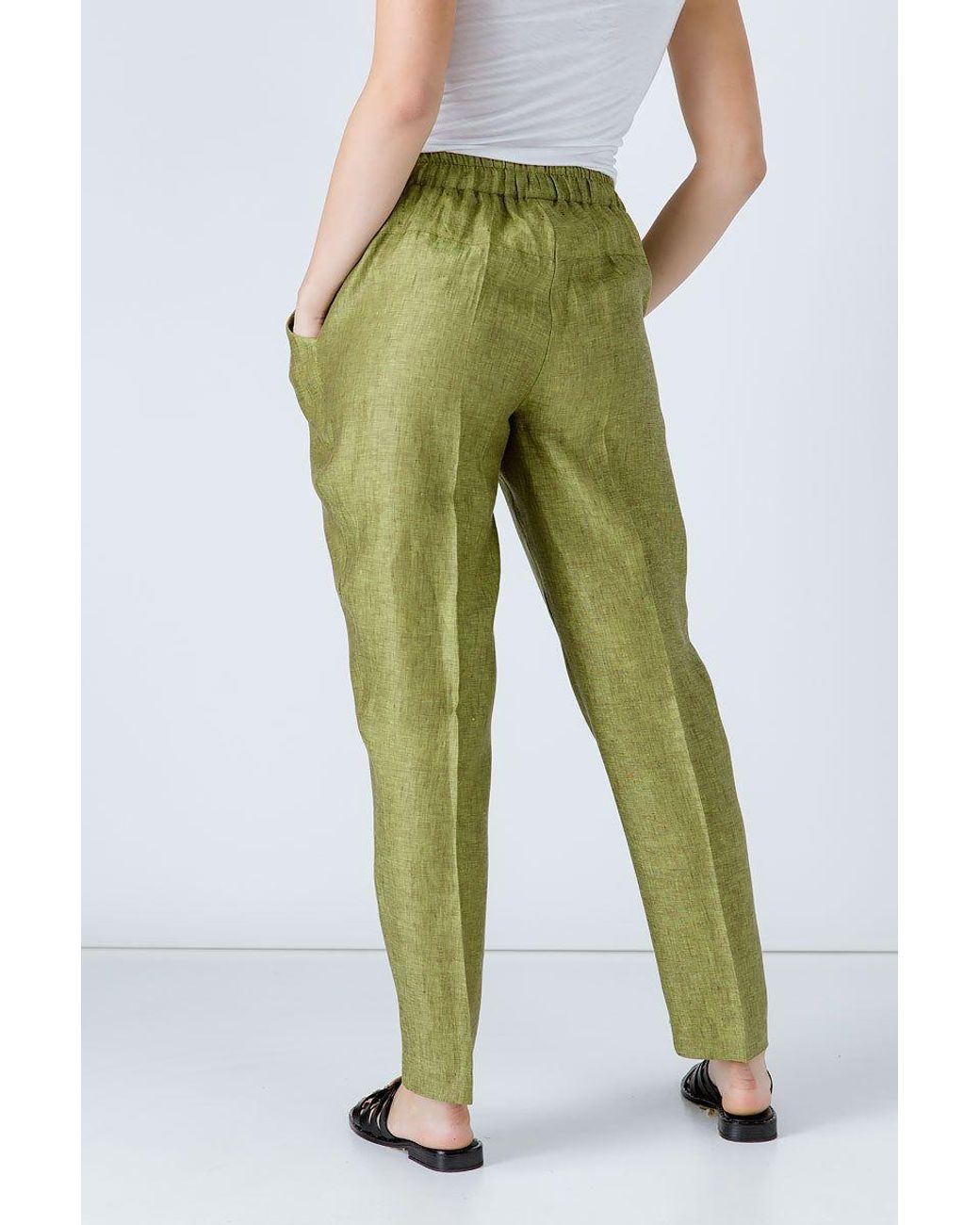 Conquista Green Linen Drawstring Pants