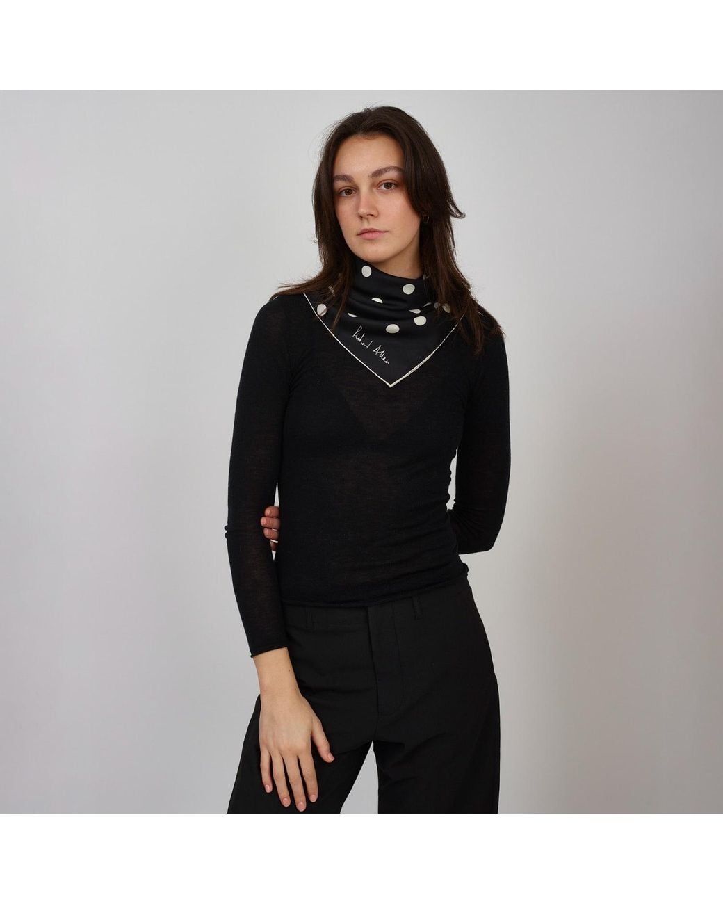 Richard Allan London Black And Polka Silk Scarf