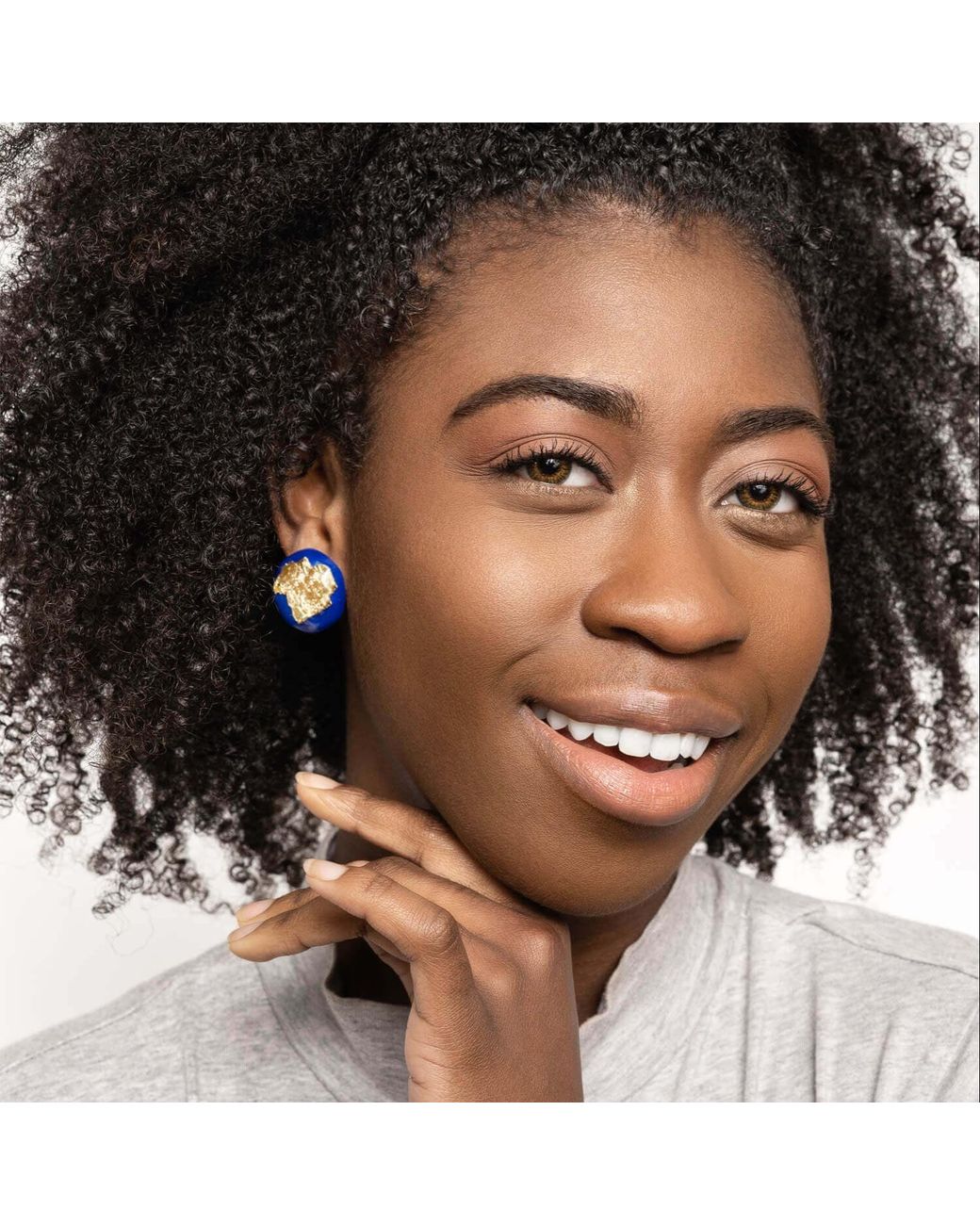 Gold & Honey Blue 24K Leaf Button Stud Earrings